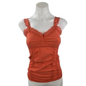 M. Rena Women Coral Sleeveless Floral Lace V Neck Pleated Cami Tank Top One Size